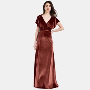 Jenny Yoo Flutter Sleeve Elegant Velvet Evening Gown Bridesmaid Dress